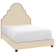 A Custom Dara Bed with a beige patterned headboard and footboard available for white glove delivery by John Robshaw.