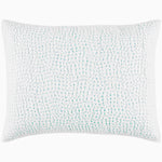 A John Robshaw hand-stitched cotton pillow with turquoise dots on an Organic Hand Stitched Seaglass Quilt coverlet. - 28007260356654