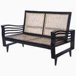 A vintage John Robshaw Black Loveseat With Wavy Arms sofa with a wooden frame. - 29225305571374