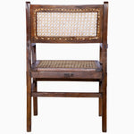 An antique wooden Straight Back Cane Chair with a rattan seat featuring intricate cane work by John Robshaw. - 29225386639406