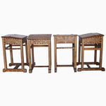 A set of three Wooden Inlay Student Study Tables by John Robshaw on a white background. - 28347507376174