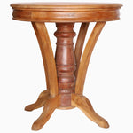 A Wooden Teak Round Table With Curved Legs from Vintage Furniture with a hand-carved wooden base. - 29224428044334