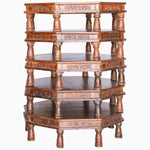 A round wooden carved Bajot with carved legs. Made of Naga hardwood, this Vintage Furniture piece is an antique tribal table. - 29224434040878