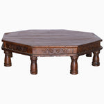 An antique Round Wooden Carved Bajot with carved legs made from hardwood, brand name John Robshaw. - 29224434073646
