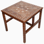 A John Robshaw Wooden Inlay Table 4 with a floral design created using intarsia technique. - 30273406402606