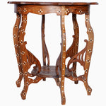 An ornate Round Wooden Inlay Table 10 with bone inlay on the top by John Robshaw. - 30296347344942