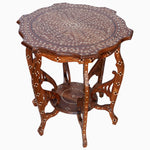 An ornate Round Wooden Inlay Table 10 with bone inlay by John Robshaw. - 30296347377710