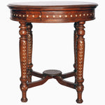 An ornate Round Wooden Inlay Table 12 with bone inlay detailing by John Robshaw. - 30296349376558