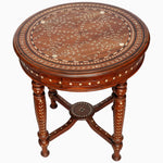 A John Robshaw Round Wooden Inlay Table 12 with intricate bone inlay. - 30296349474862