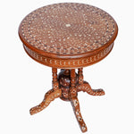 An John Robshaw Round Wooden Inlay Table 2 with a floral design on it. - 30273397981230