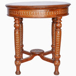 A Round Wooden Inlay Table 3 with ornate bone inlay carvings on the top, by John Robshaw. - 30273398112302