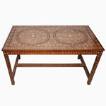 An antique John Robshaw wooden inlay table made of Indian hardwood featuring bone inlay designs. - 30273400242222