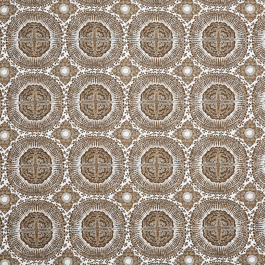 A traditional Kala Chestnut Fabric with a brown and white pattern by John Robshaw.