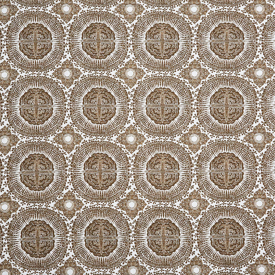 A traditional Kala Chestnut Fabric with a brown and white pattern by John Robshaw.