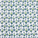 A John Robshaw Kiki Peacock Fabric-inspired, blue and green cactus print on a white background.