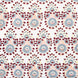 A hand block printed Lanka Oyster Fabric with a red, blue, and yellow pattern by John Robshaw.