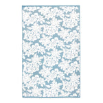 A John Robshaw embroidered blue and white floral rug on a white background. - 28268378325038