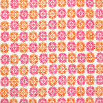 A pink and orange floral pattern on a white background, hand stitched edging on the Bhavin Lotus Decorative Pillow by John Robshaw. - 29995346985006