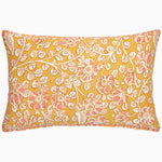 A yellow and pink floral Viraj Kidney Pillow with a white border. Hand stitched edging by John Robshaw. - 29995207655470