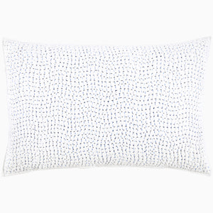 A John Robshaw Organic Hand Stitched Light Indigo Quilt with blue dots.