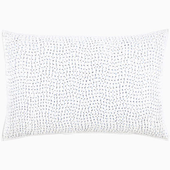 A John Robshaw Organic Hand Stitched Light Indigo Quilt with blue dots.