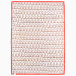 An embroidered tribal textile from Central Asia featuring the John Robshaw Lanka Oyster Suzani Blanket in a combination of white and orange colors, with polka dots pattern. - 30265272696878