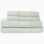 A John Robshaw Cinde Sage Organic Sheet Set with a green and white pattern made of 100% cotton percale. - 29385979691054