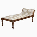 An ornate John Robshaw Chand Clay Daybed with a patterned upholstered seat and antique bone inlayed cabinets. - 29050005585966