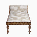 An ornate Chand Clay Daybed with a floral pattern upholstered in John Robshaw bone inlay fabric. - 29050005553198