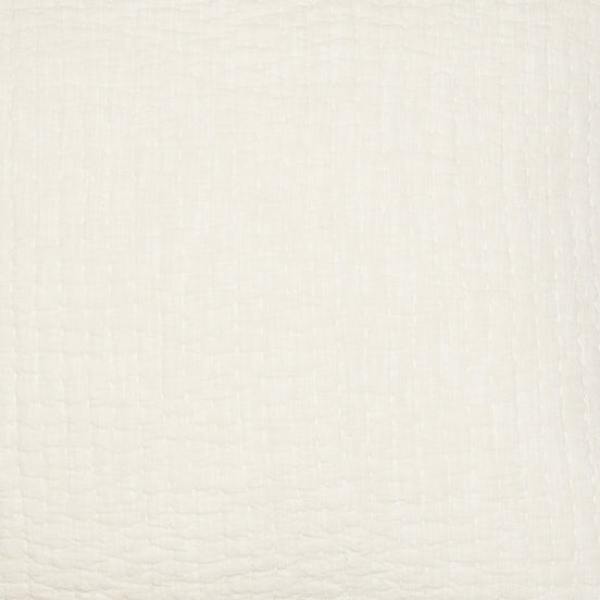 A John Robshaw Vivada Sand Woven Quilt Swatch with hand stitching on a white background.