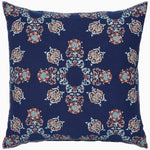 A blue Eda Euro pillow with a hand stitched edging and John Robshaw block printed floral pattern. - 28776776925230