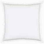 A John Robshaw embroidered white pillow with a gold trim, featuring a hand embroidery chain motif. - 28765992615982