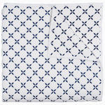 A blue and white Layla Indigo Quilt blanket with a cross design by John Robshaw. - 28766400544814