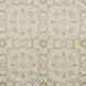 A printed green and white tile pattern with a floral design on John Robshaw's handmade Oman Sage Fabric.