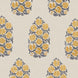 An oversized floral buta print in yellow and grey on a beige background, featuring the Saanya Marigold Fabric from John Robshaw.