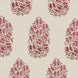 A pink and yellow floral pattern on an oversized beige background, featuring the Saanya Berry Fabric by John Robshaw.