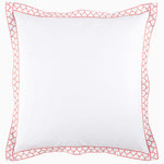 A white Stitched Coral Organic Sheets with an orange trim, featuring embroidered designs by John Robshaw. - 30252405293102