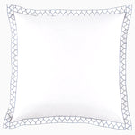A white Stitched Indigo Organic Sheets pillow with a blue trim made from organic cotton by Sheets & Cases. - 30271866830894