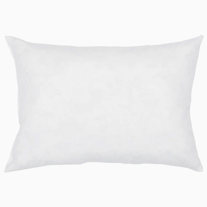 A hypo-allergenic John Robshaw white pillow on a white background.