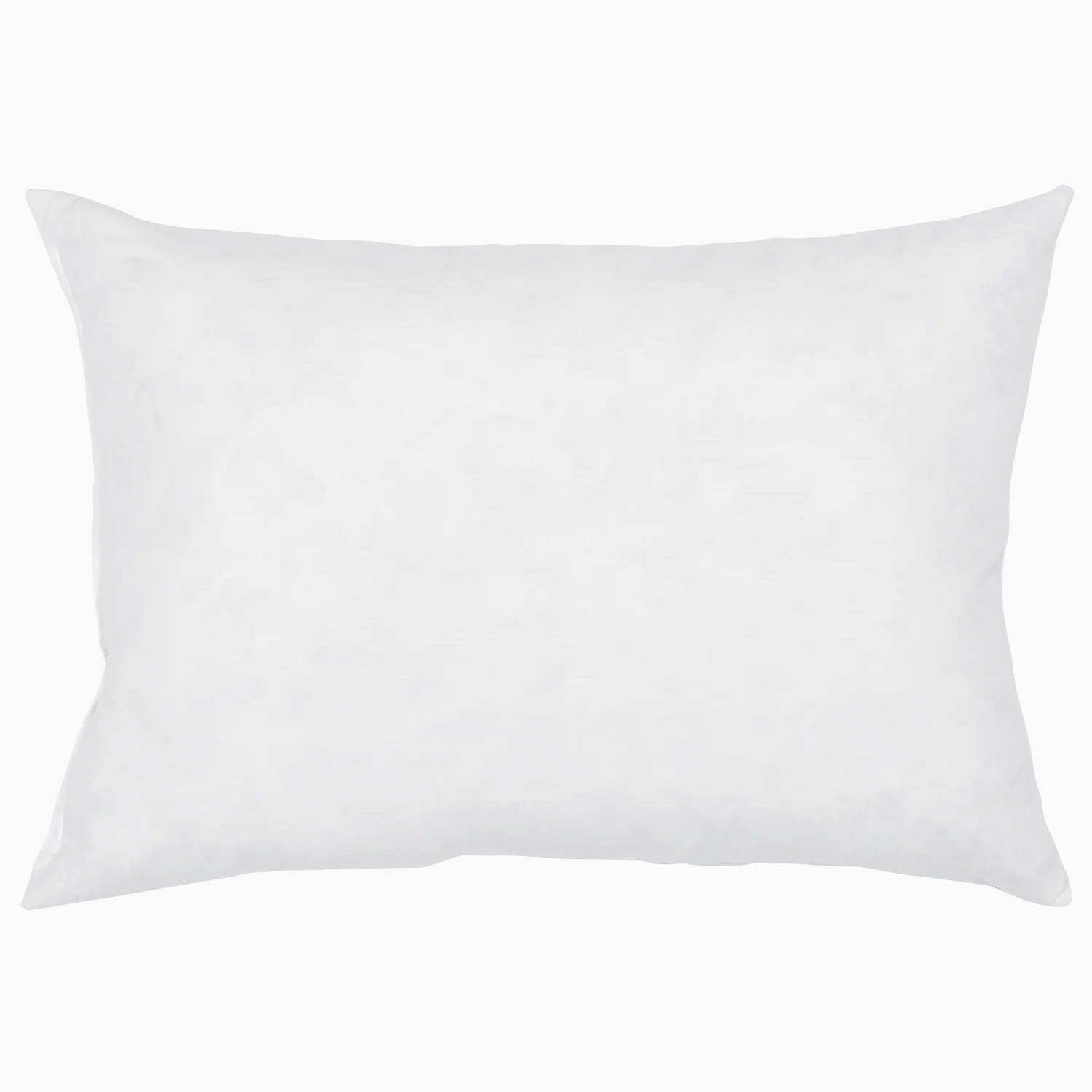 A hypo-allergenic John Robshaw white pillow on a white background.