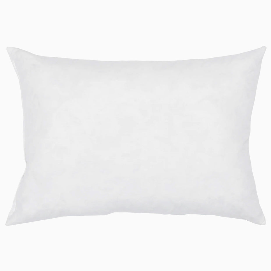 A hypo-allergenic John Robshaw white pillow on a white background.