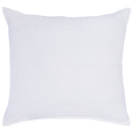 A white John Robshaw pillow made of super fine cotton voile and filled with cotton batting, showcasing delicate hand stitching on a white background. - 6682279936046