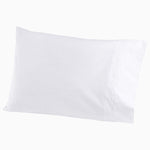 A white Stitched White Organic Sheets pillow with hand embroidered designs on a white background from Sheets & Cases brand. - 30252488785966