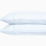 Two Ramra Light Indigo Organic Sheets pillowcases featuring sheet prints on a white background. These pillowcases are machine washable for easy care and maintenance. - 30252457918510