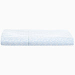 A Ramra Light Indigo Organic Sheets fitted sheet made of organic cotton percale, machine washable, on a white background. (Brand Name: John Robshaw) - 30252457525294