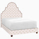A Custom Dara Bed with a white patterned headboard and footboard available for shipping or white glove delivery, by John Robshaw.