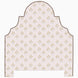 A pink Custom Dara headboard with a gold floral pattern, available for shipping within the given lead time. (Brand Name: John Robshaw)