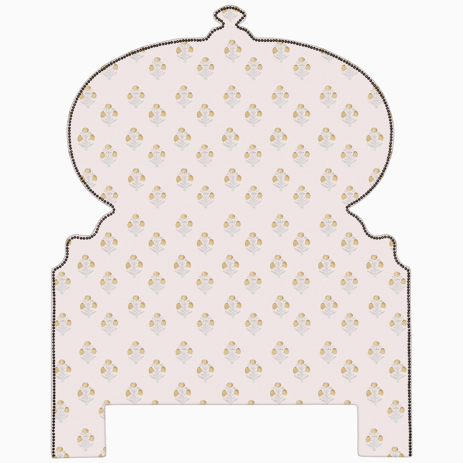 An image of a pink and gold patterned John Robshaw Custom Orissa Headboard with Mughal architecture influences.
