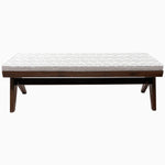 A vintage wooden Bench in Lanka Clay by John Robshaw with a white patterned seat. - 29410430025774