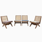Vintage John Robshaw armless easy chairs in Vega Turquoise with woven rattan seats. - 29410472198190